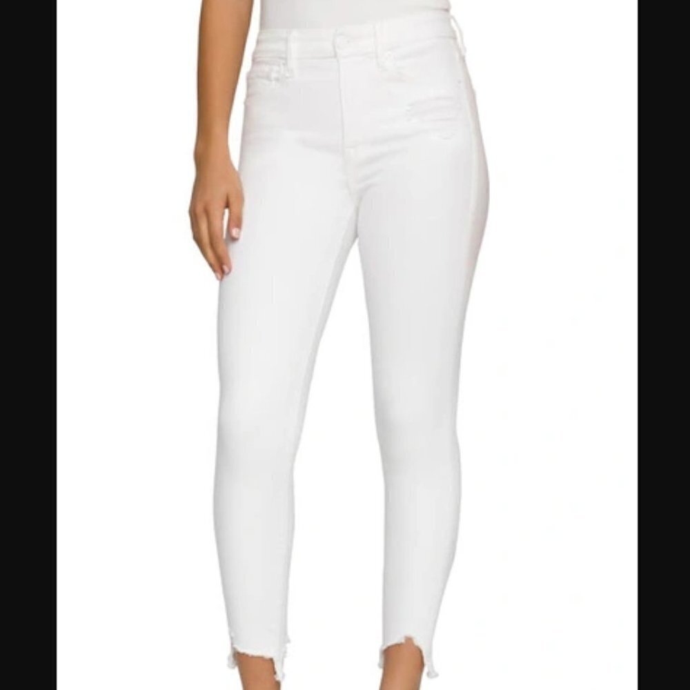 Good American GOOD LEGS‎ HIGH WAIST CHEW HEM CROP SKINNY JEANS IN WHITE022 sz 22